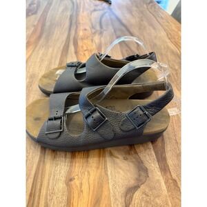 SAS Mens Bravo Sandals Brown Pebbled Leather Comfort Buckle Slingback 10 M